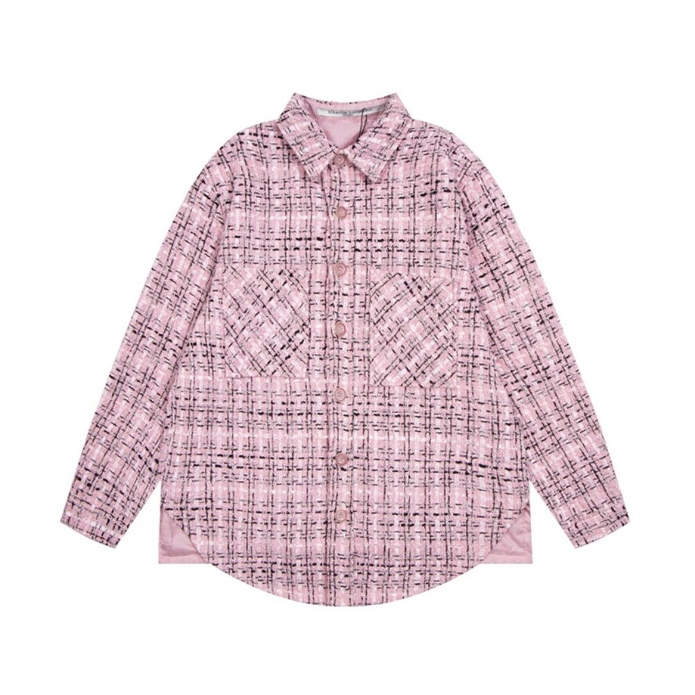 Charlie Luciano Woven Plaid Shirt Jacket Pink